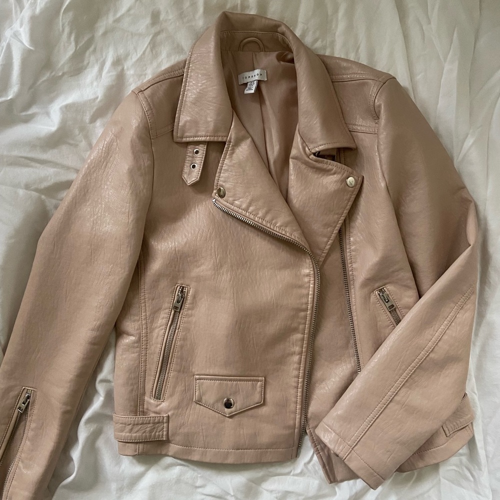 Blush TOPSHOP faux leather jacket - US 8/UK 12/EUR 40